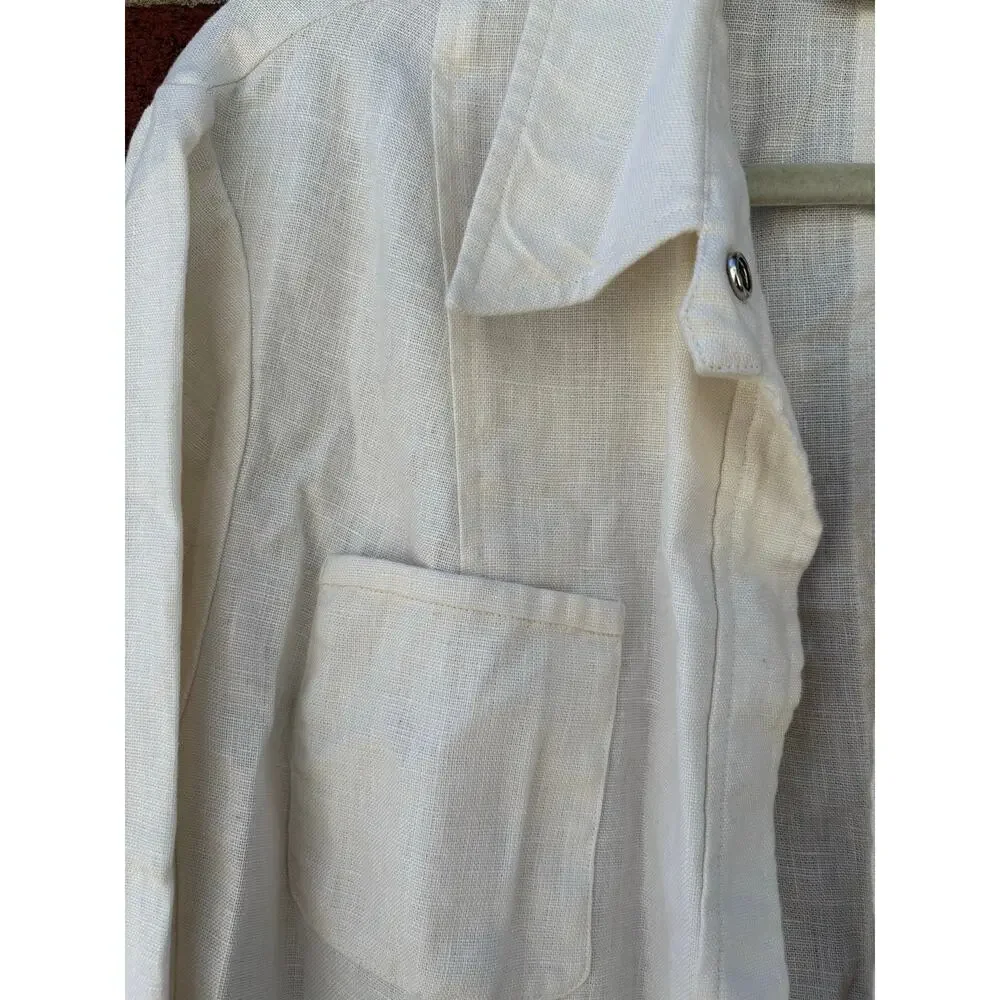 Jones New York Country White Linen Blend Belted Button Up Jacket Shirt Women’s - Picture 7 of 15